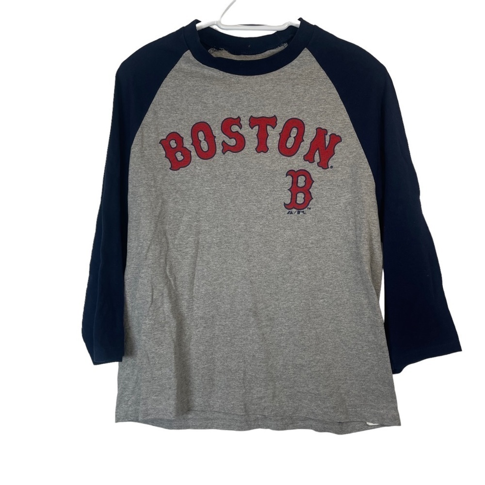 Boston Red Sox Women’s Grey Blue Red 3/4 Sleeve Boston Baseball T-Shirt …